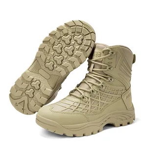 Men's khaki tactical desert boots with durable rubber sole and breathable mesh upper