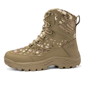 Bottes tactiques pour hommes couleur kaki avec motif camouflage et semelle en caoutchouc