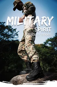 Tactical hiking boots with rugged anti-slip soles and side zipper in black