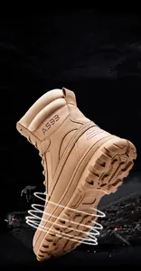 Detail of tan tactical boot A533 featuring durable suede and anti-slip rubber sole
