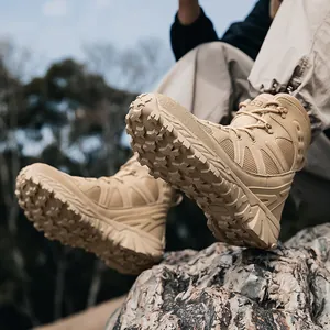 Khaki tactische heren wandelschoenen met hoog design en diepe profiel antislipzolen