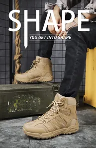 Men's desert tan tactical boots with mesh fabric and thick anti-slip rubber outsoles