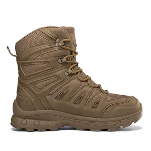 Durable sand-colored tactical desert boots with high-top design and anti-slip rubber soles