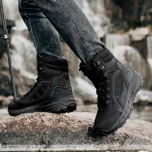 Bottes tactiques montantes pour hommes en noir anthracite avec semelles en caoutchouc