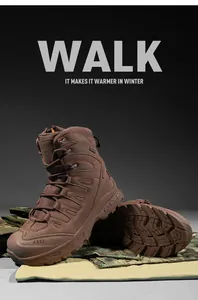 Detailed side view of durable brown high-top tactical outdoor boots with AS33 logo