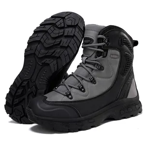 Bottes tactiques d'extérieur noir et gris avec semelles en caoutchouc crantées