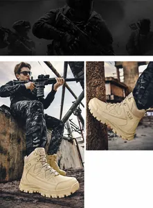 Detail of tan tactical high-top boots featuring anti-slip rubber soles and A533 model marking