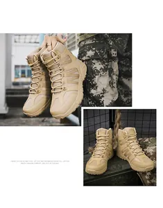 Macro shot of breathable mesh and tactical lace-up details on sand hiking boots