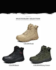 Detail of high-top tactical boots showing premium leather texture and rubber sole