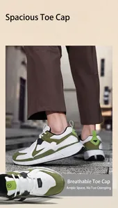 Detail view of breathable color-block sneakers with spacious toe box for outdoor comfort