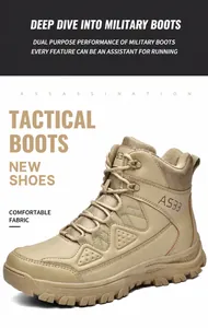 Detail of sand tactical boot showing durable fabric and non-slip rubber sole
