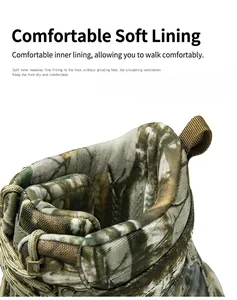 Detail of soft breathable inner lining and camo tactical boot collar with pull tab