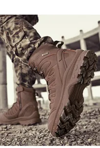 Macro shot of durable tactical boot outsole with deep tread for superior grip and traction