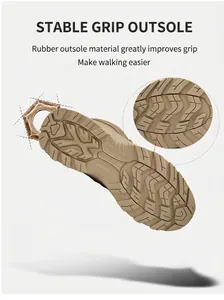 Detailed view of sand-colored rubber tactical boot sole with geometric grip pattern