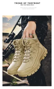Close-up of khaki tactical combat boot showing AS33 logo and durable mesh upper