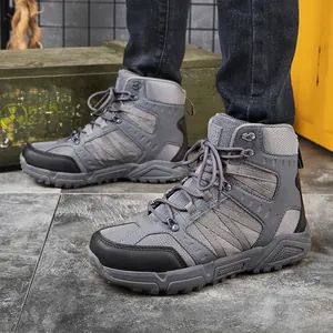 Men's Outdoor Tactical Boots High Top Hiking Desert Boots Non Slip Training Shoes For Camping Trekking Grey Black Sand