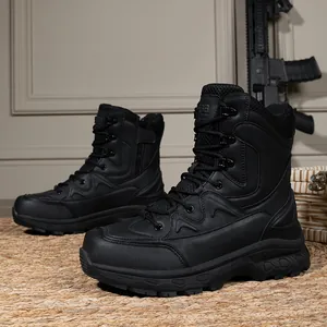 Schwarze taktische Herren-Stiefel mit Seitenreißverschluss und Gummisohle