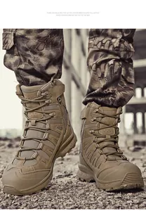 Men's coyote brown tactical boots featuring side zipper and high-top durable mesh design