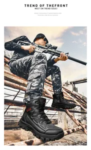 Detail of high-top tactical combat boots with A533 marking and anti-slip rubber soles