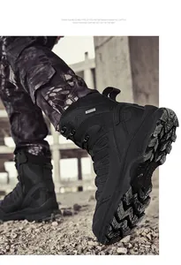 Detail of durable non-slip rubber outsole on tactical boots for outdoor hiking