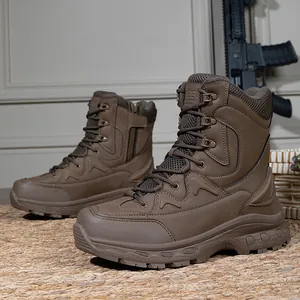 Braune taktische Einsatzstiefel aus Leder mit seitlichem Reißverschluss für Herren
