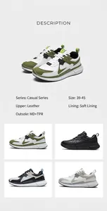 Detailed chart showing leather upper and MD+TPR sole materials of men's sneakers