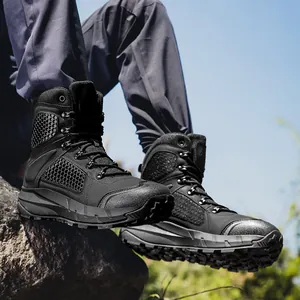 Bottes Tactiques Hommes Chaussures de Randonnée Extérieur Montantes Maille Respirante Bottes de Combat Antidérapantes Desert Boots