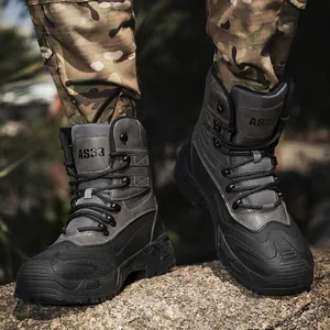 Rugged high-top tactical combat boots with breathable mesh and anti-slip thick soles
