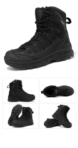 Detail showing side zipper, matte leather and heavy-duty rubber sole of tactical boots