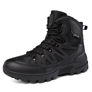 Men's black outdoor tactical boots with durable rubber grip sole and ankle support