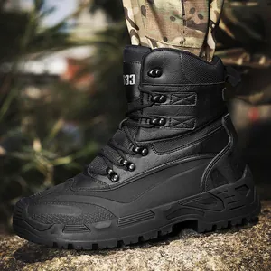 Men's black tactical combat boots with non-slip thick sole for outdoor hiking and climbing