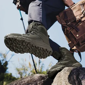 Bottes tactiques de randonnée vert armée pour hommes avec tige haute et semelle antidérapante