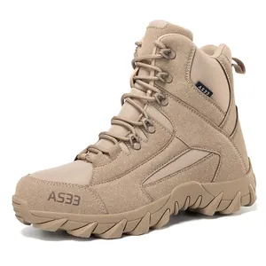 Classic desert khaki tactical outdoor boots with non-slip thick rubber soles for hiking