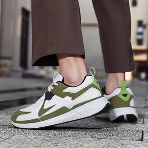 Classic outdoor casual sneakers for men in white, olive green, and black leather patchwork