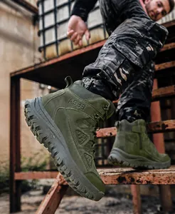 Side view of olive green tactical boots A533 with durable anti-slip rubber soles