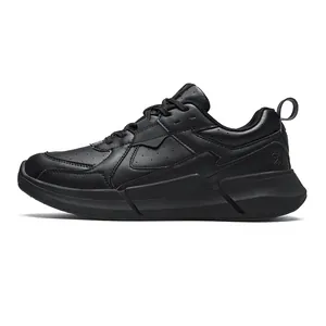 Classic all-black men's casual sneakers with synthetic leather and structured thick sole