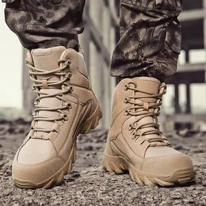 Bottes tactiques montantes pour hommes en cuir nubuck avec semelle antidérapante
