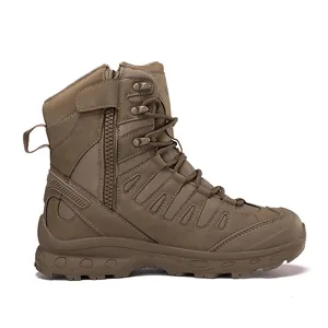 Classic men's desert khaki high-top tactical boots with side zipper and rugged rubber sole