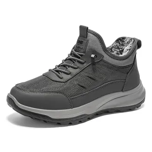 Dunkelgraue Herren-Sportschuhe mit warmem Plüschfutter und dicker Sohle für Winter