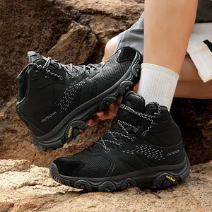 Breathable Hiking Shoes For Men Women Mesh Leather Outdoor Trekking Boots Anti Slip Shock Absorption Athletic Sneakers