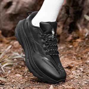 Men's black outdoor athletic sneakers with thick cushioned soles and durable knit upper