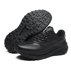 Men's outdoor sports sneakers with cushioned thick sole and deep tread grip in black