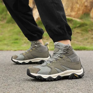 Army green breathable hiking boots with cushioned outdoor soles and lace-up hooks