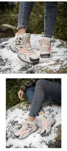 Close-up of winter hiking boot featuring non-slip rubber sole and breathable mesh fabric