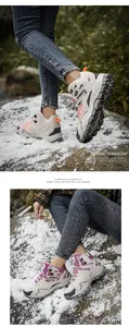 Detail of outdoor snow boots with non-slip rubber soles and thick thermal insulation