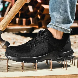 Safety shoes with steel toe and puncture resistance featuring air cushion and dial lace