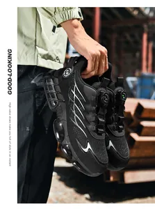 Détail de chaussure de sécurité avec boucle rotative et maille respirante pour travail