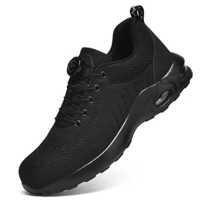 Lightweight breathable safety shoes with steel toe, air cushion, and rotary knob system