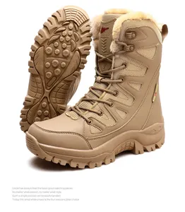 Detailweergave van de beige outdoor sneeuwlaarzen met dikke fleecevoering en rubberen zool