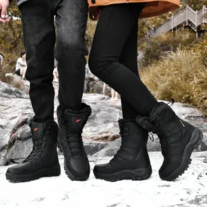 Heren Vrouwen Winter High Top Outdoor Wandelschoenen Warm Pluche Voering Waterdicht Antislip Rubberen Zool Tactische Sneeuwlaarzen Beige Bruin Zwart